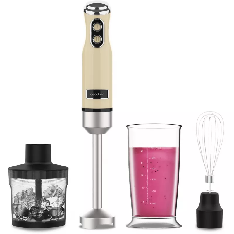 Rankinis plakiklis CECOTEC Power Mixer RetroGeltona 1200MAX Cream&Crush, 1200 W, keli greičiai, tešlos kabliukai ir plakimo šluotelės
