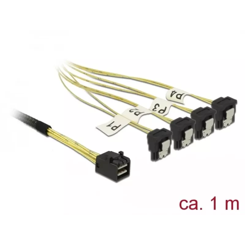 SCSI kabelis DeLOCK 85685 Juoda Geltona 1 m 1 x Mini SAS HD SFF-8643 4 x SATA 7 kontaktų