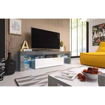 Cama TV stovas TORO 158 pilkas/baltas blizgus