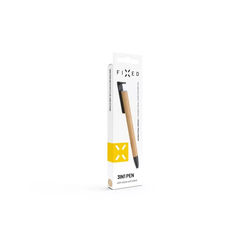 Rašiklis su stiliumi ir stovu FIXED FIXPEN-BA Bamboo — 3-in-1 rašiklis, jutiklinio ekrano stilius ir integruotas stalinis stovas