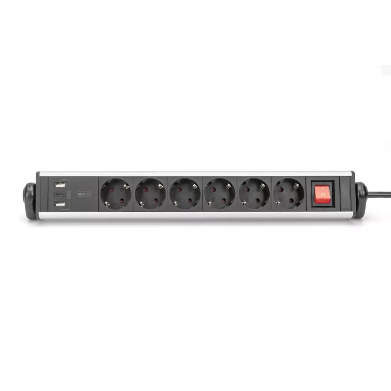 Digitus 6 krypčių biuro maitinimo juosta su 3 USB prievadais 1,5 m kabeliu