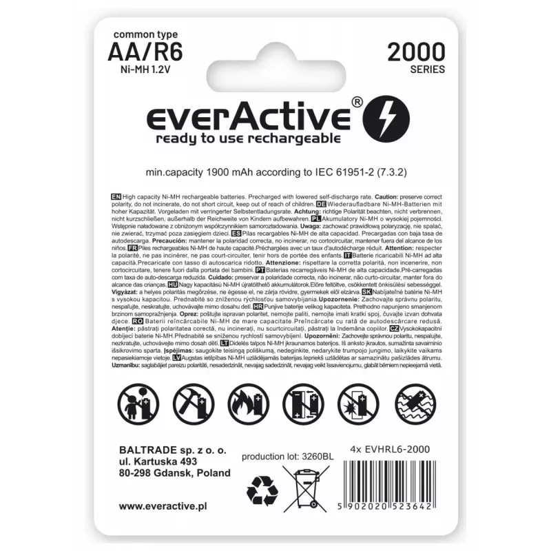 Everactive EVHRL6-2000 buitinė baterija Įkraunama baterija AA nikelio-metalo hidrido (NiMH)