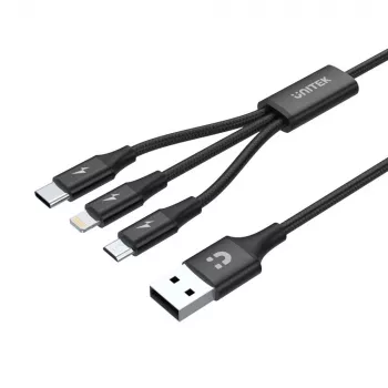 USB laidas Unitek C14049BK — USB-C į Micro-USB B / Lightning, USB 2.0, 1,2 m, juodas