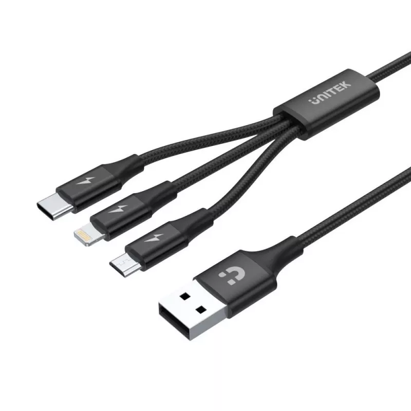 USB laidas Unitek C14049BK — USB-C į Micro-USB B / Lightning, USB 2.0, 1,2 m, juodas
