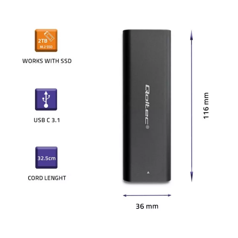 Qoltec 50311 saugojimo įrenginio korpusas SSD korpusas Juodas M.2