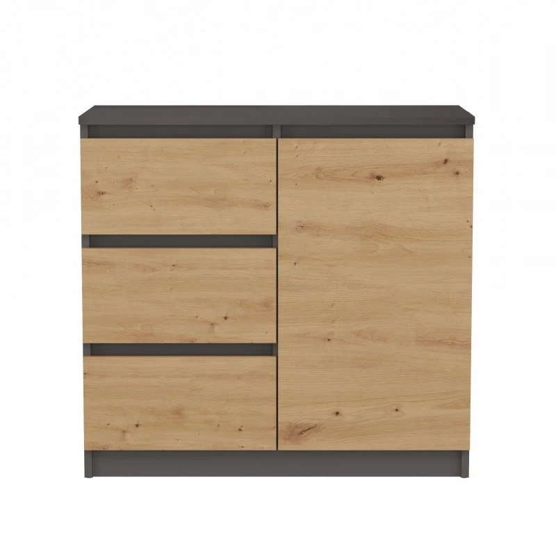 Komoda Topeshop 1D3S 80×40×75 cm, antracito ąžuolo amatininko matinė