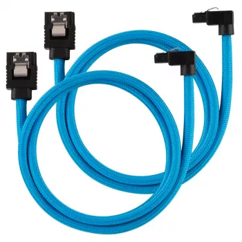 Corsair Premium Sleeved SATA kabelis su kampu, mėlynas, 60 cm - 2 vnt.