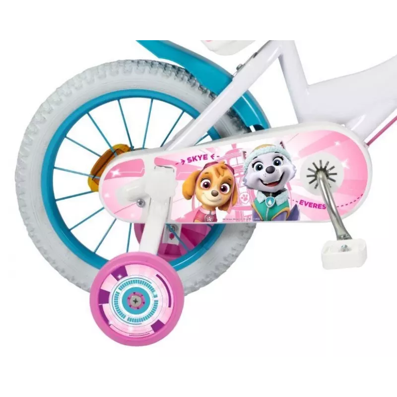 Vaikiškas miesto dviratis Toimsa PAW PATROL 14 colių, plieninis, pripučiami 14 colių ratai, priekiniai / galiniai apkabiniai stabdžiai, krepšelis, lėlės sėdynė, mokomieji ratukai