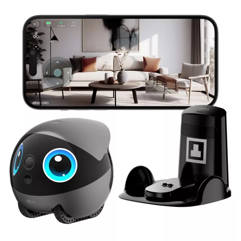 „EnaBot Ebo Air 2 Plus“ namų mobilus stebėjimo robotas su dirbtinio intelekto kamera, pilkas