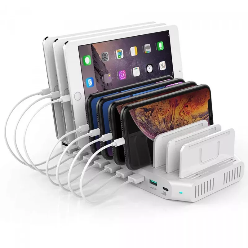 Įkrovimo stotelė Unitek Y-2190A — 10× USB prievadų (8×USB2.0 + 2×USB3.2 Gen1), belaidis įkrovimas, 96W bendra galia