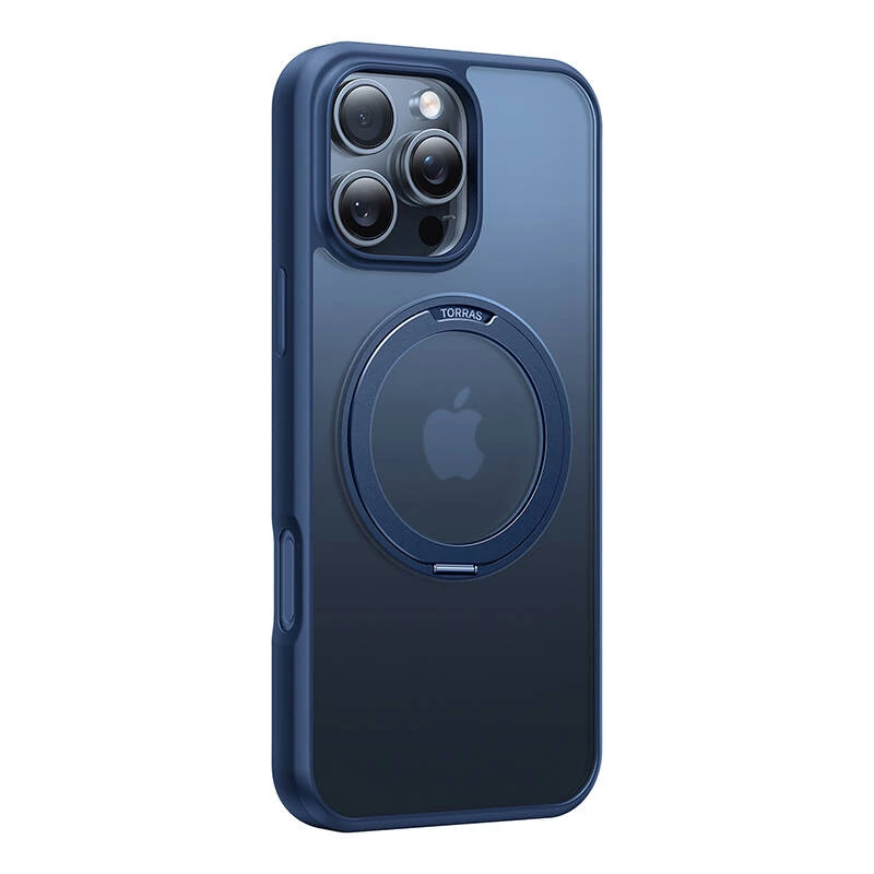 Apsauginis telefono dėklas Torras Ostand Pro, skirtas iPhone 16 Pro Max — mėlynas, plona kraštų ir nugarėlės apsauga