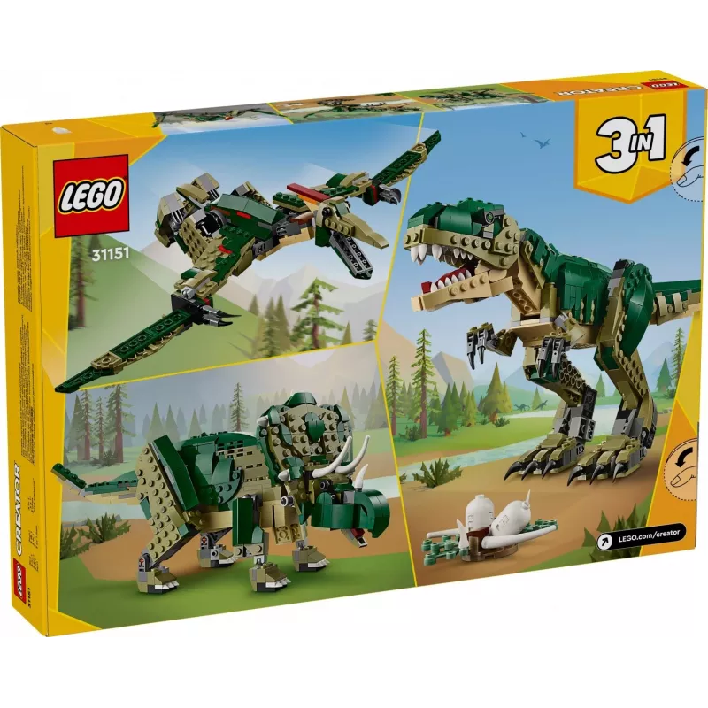 Konstruktorius LEGO Creator 3-in-1 T.Rex statomas modelio rinkinys, 626 vnt., 150 mm aukštis, amžius 9+