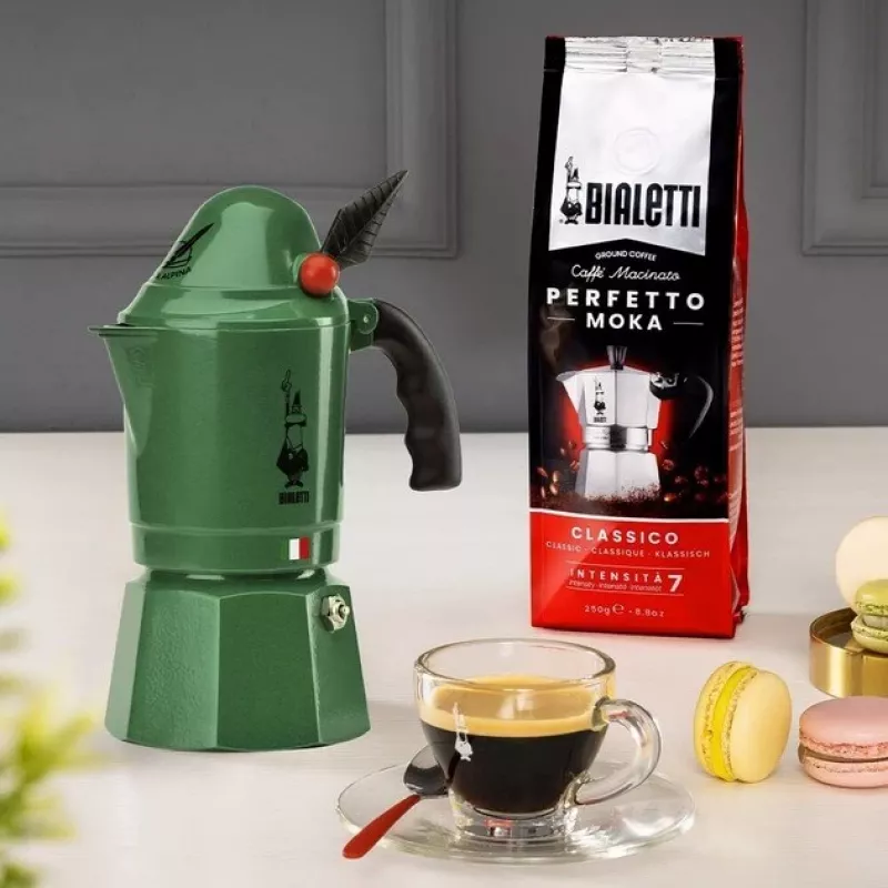 Moka puodas BIALETTI Moka BREAK ALPINA — 3 puodelių, žalias, aliuminis, bakelitinė rankena