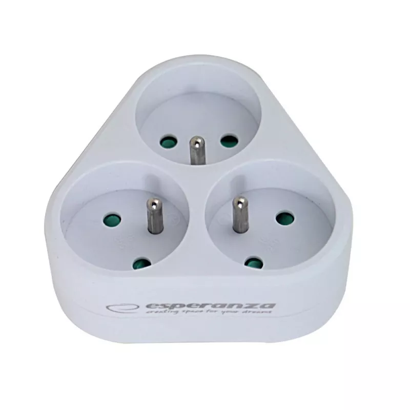 3 lizdų elektros adapteris ESPERANZA ELK303W, E tipo kištukas, 16 A, 220–240 V, su įžeminimu, baltas
