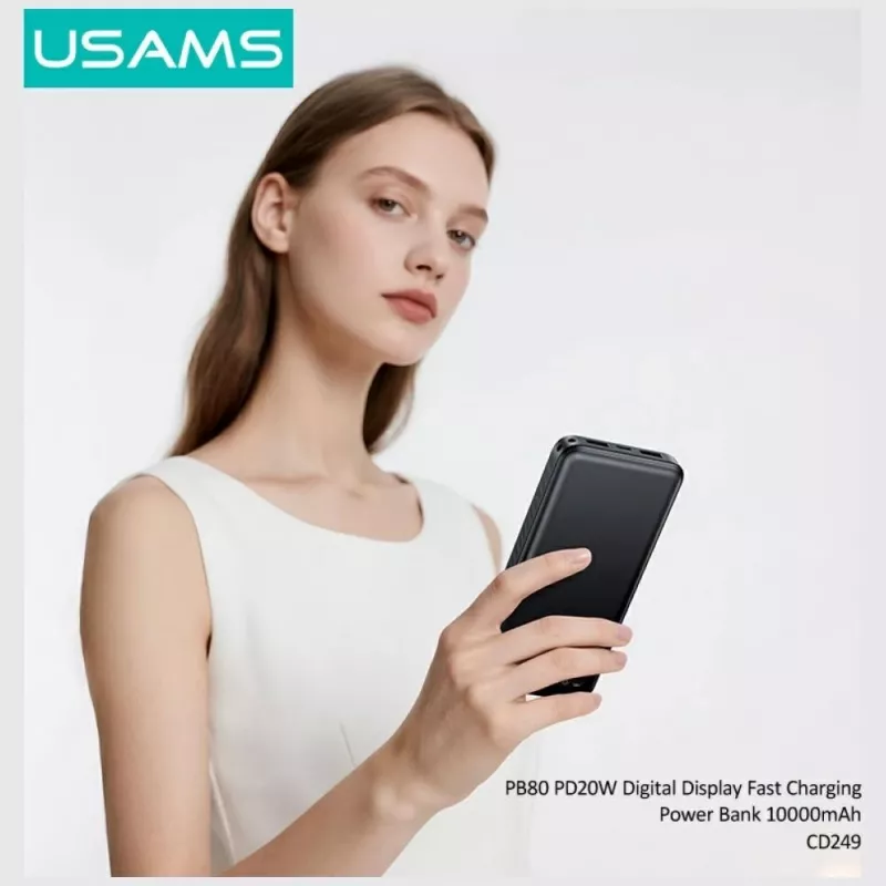Išorinė baterija usams PB80 PD20W 10000mAh — nešiojamas įkroviklis, juoda