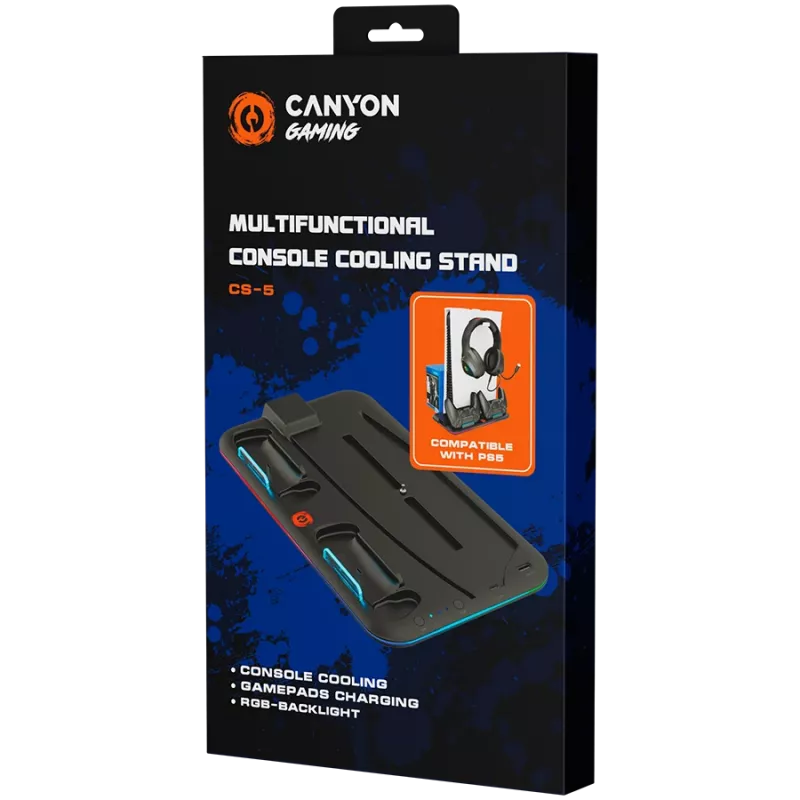 Aušinimo stovas CANYON CS-5 RGB PS5 su įkrovimo funkcija, modelis CND-CSPS5B