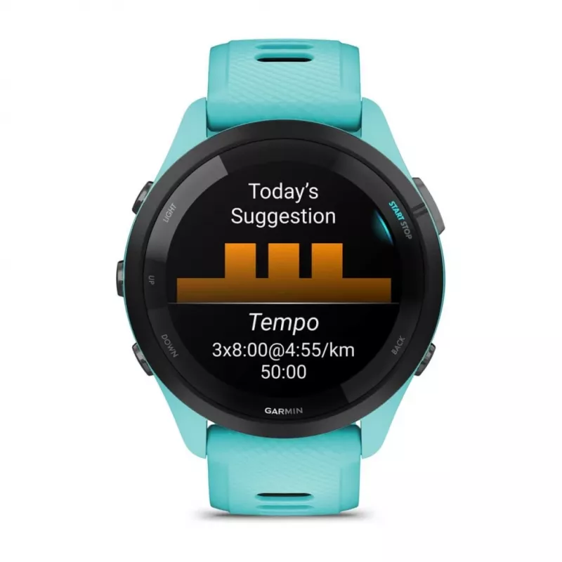 Garmin Forerunner 265 3,3 cm (1,3 colio) AMOLED 46 mm Skaitmeninis 416 x 416 pikselių Liečiamas ekranas Juoda, Mėlyna Wi-Fi GPS (palydovas)