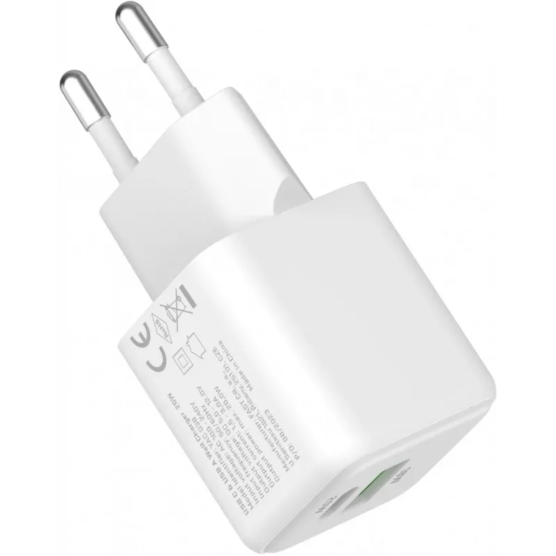 USB C/A tinklo įkroviklis YENKEE YAC G38 20W 3A Power Delivery (USB‑C ir USB‑A)