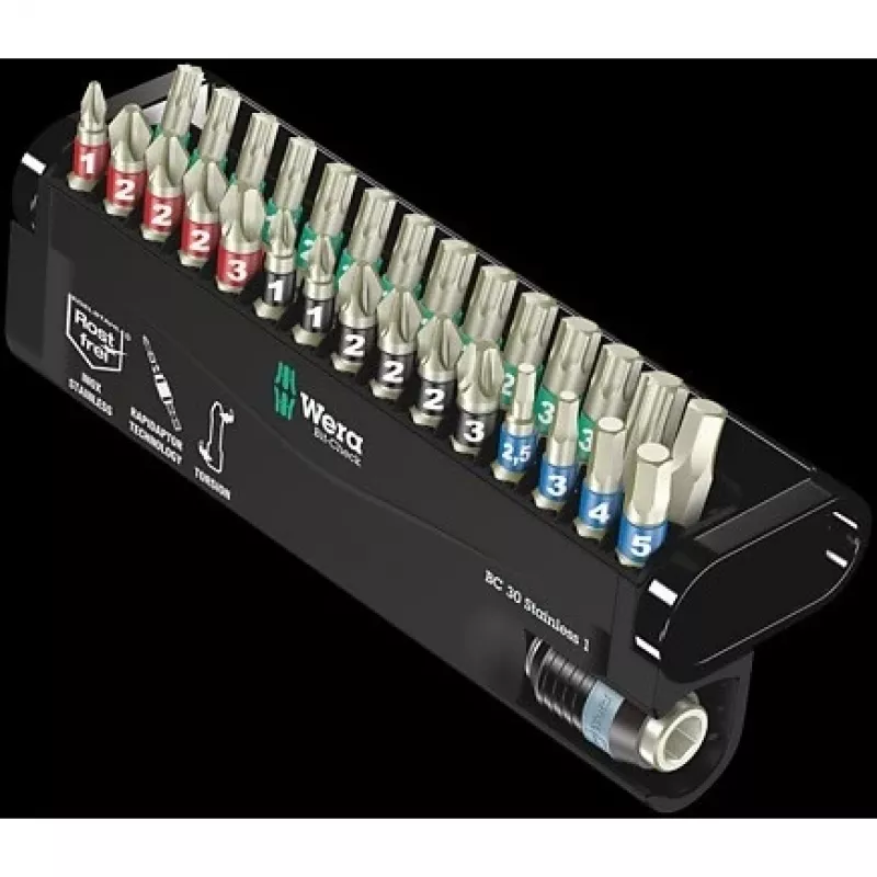Wera Bit-Set 30-piece BC Stainless/30 Bit-Check Phillips Phillips, Phillips Pozidriv, TORX, internal hex (05071109001)