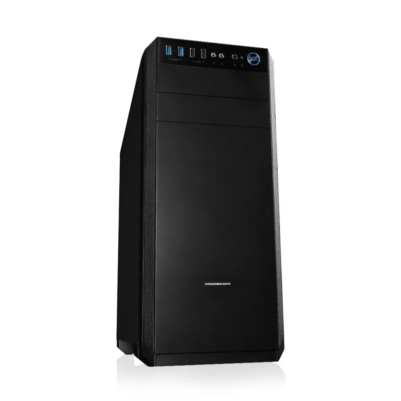 PC Case MODECOM Oberon Pro Midi Tower — juoda, palaiko ATX/microATX/ITX, 7 išplėtimo lizdai, iki 395 mm GPU, 5 HDD/3 SSD vietos
