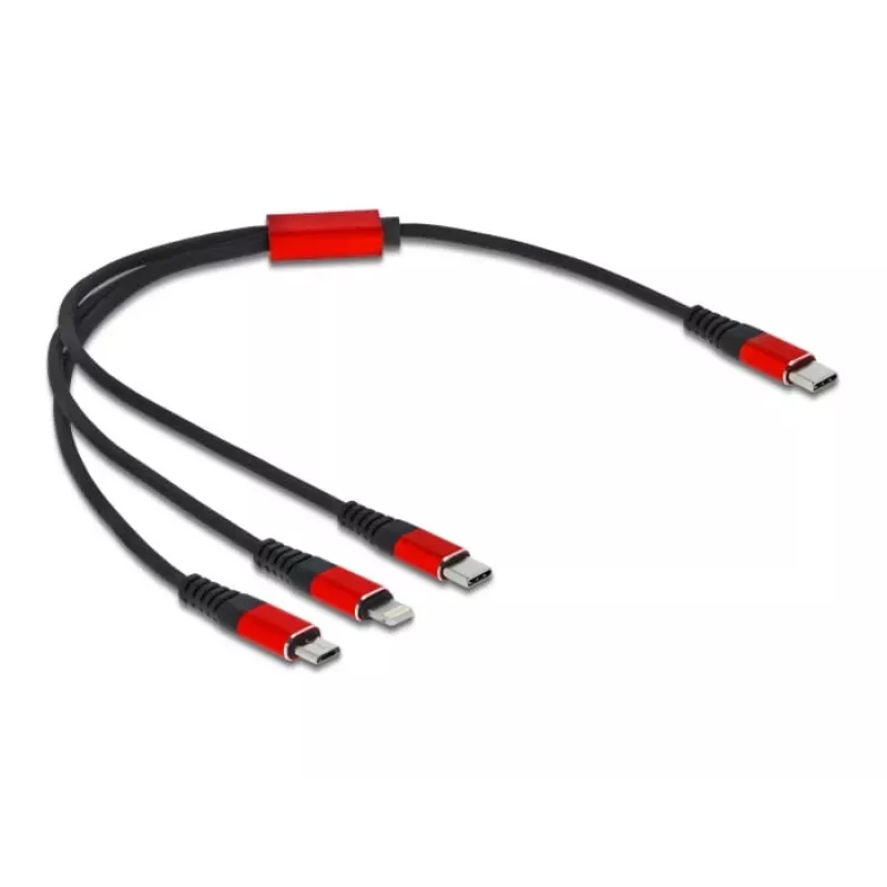 USB įkrovimo laidas DeLOCK 86710 3 viename USB Type-C į Lightning Micro USB 30 cm Juoda Raudona
