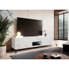TV spintelė Cama Meble MARMO 2D1S1K, 195x40x47,5 cm, balta matinė/viršus marmuro baltumo