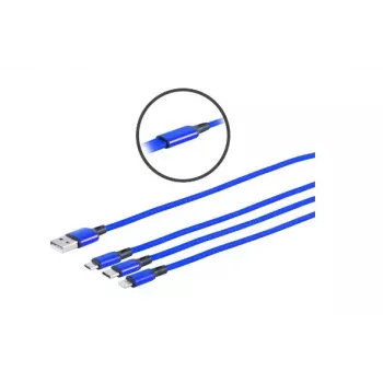 Microconnect MC-USBA-3WAY USB laidas USB 3.2 Gen 1 (3.1 Gen 1) 1,2 m USB C/Micro-USB B/Lightning mėlynas