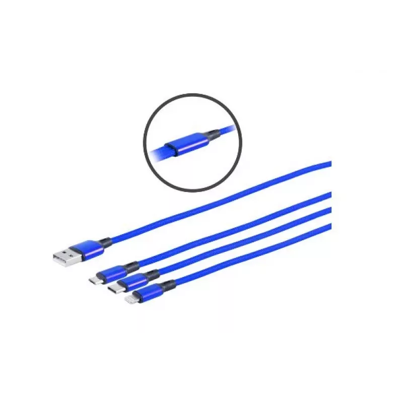 Microconnect MC-USBA-3WAY USB laidas USB 3.2 Gen 1 (3.1 Gen 1) 1,2 m USB C/Micro-USB B/Lightning mėlynas