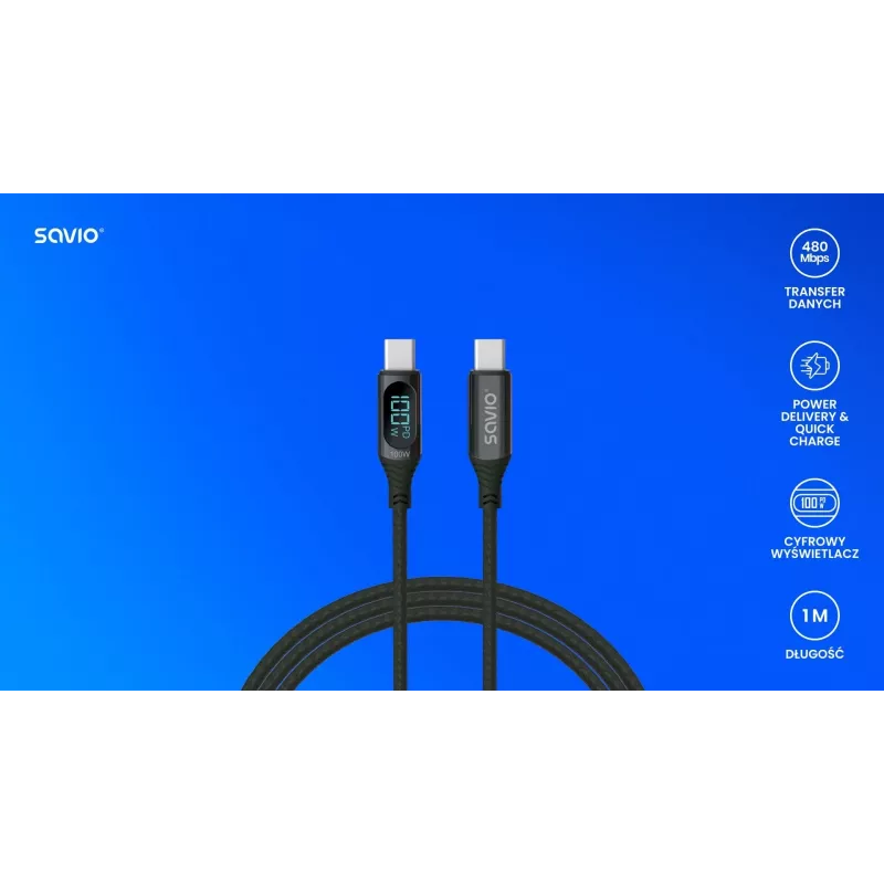 „Savio“ USB-C – USB-C laidas CL-174 1 m juodas USB 3.2 Gen 1