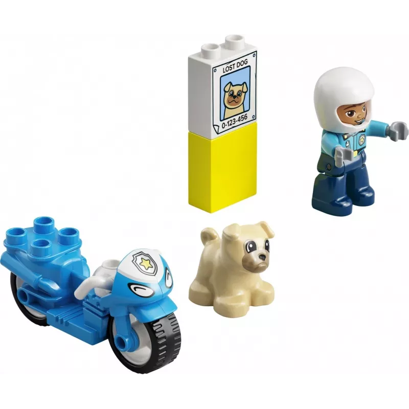 Toy motorcycle playset LEGO Duplo Police 10967 with movable wheels and police figure