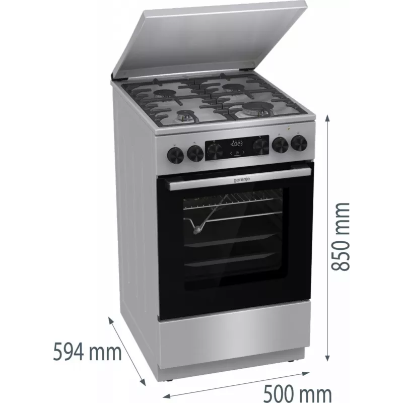 Gorenje GKS5C71XF Laisvai pastatoma viryklė su orkaite, sidabrinė