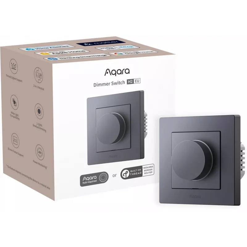 Aqara H2 EU sukamasis šviesos jungiklis Pilka — sukamasis valdymas, BLE, 86×86×55,5 mm