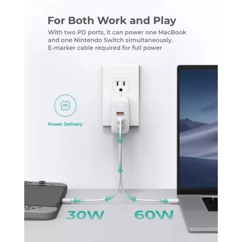 AUKEY PA-B6S White Omni a Mix GaN itin greitas sieninis