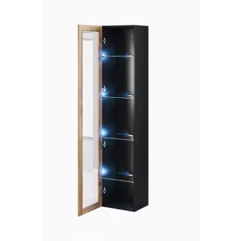 Vitrina Cama Meble VIGO 180 montuojama prie sienos stiklinė spinta 1800×400×300 mm juoda/wotan ąžuolas