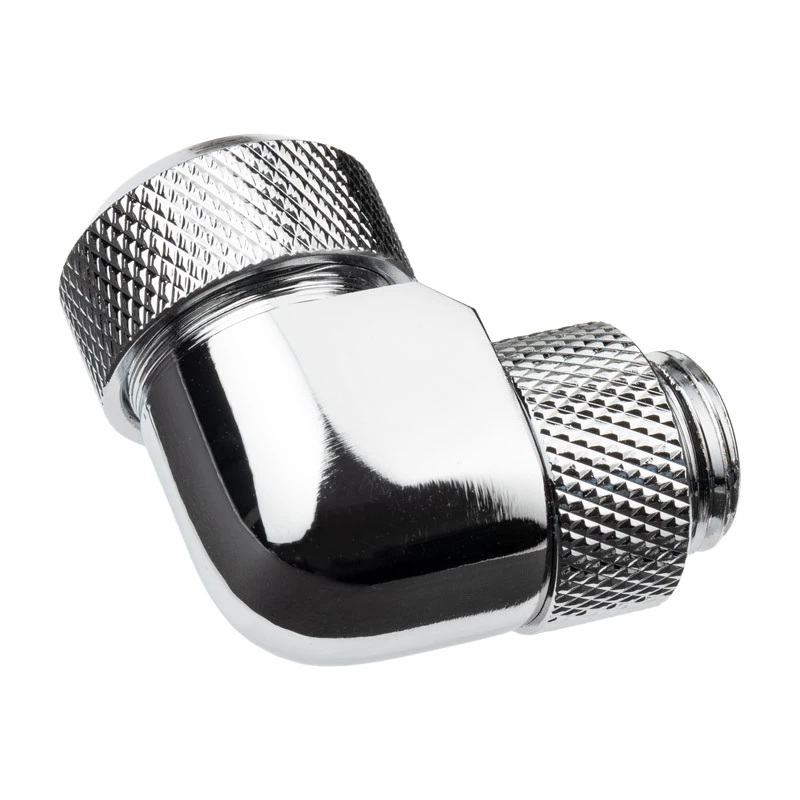 Alphacool Eiszapfen 13 mm HardTube įsukama jungtis 90° pasukama G1/4 - kampinė užspaudžiamoji jungtis skysčio aušinimo sistemai - chromuota