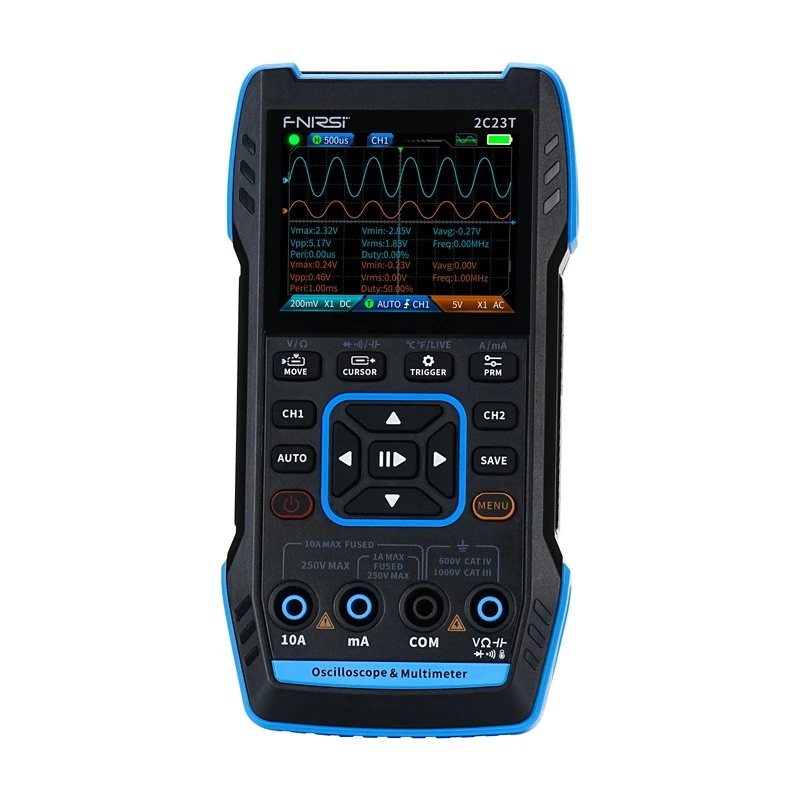 Nešiojamasis 3-in-1 osciloskopas FNIRSI 2C23T multimetras signalų generatorius