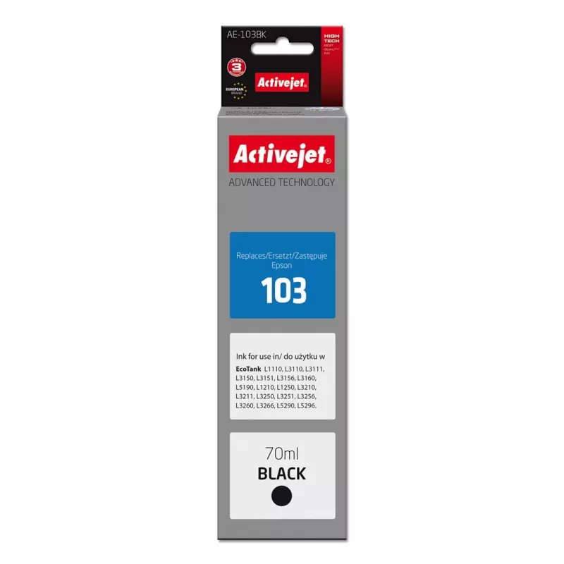 Activejet AE-103Bk rašalas (pakaitalas Epson 103 C13T00S14A; Supreme; 70 ml; 4500, juodas)