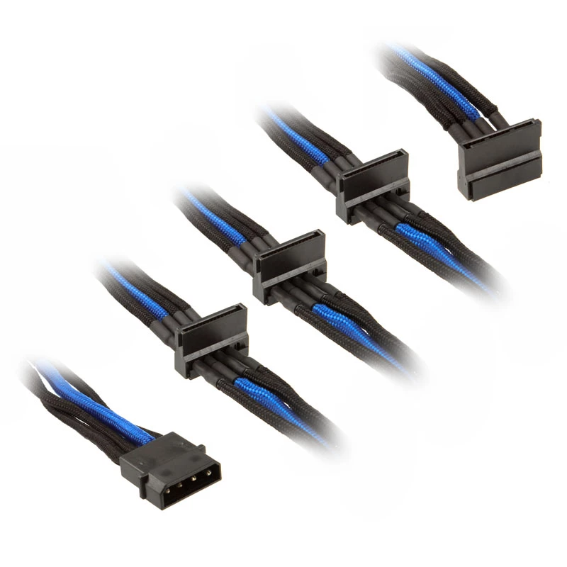 SilverStone 4-Pol-Molex į 4x SATA kabelis, 300 mm - juoda/mėlyna