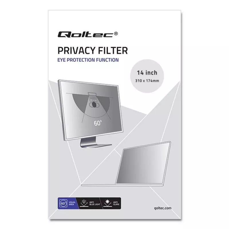 Qoltec GDPR privatumo filtras 14 colių 16:9 (12.20, 16:9), apsauginė plėvelė nešiojamam kompiuteriui