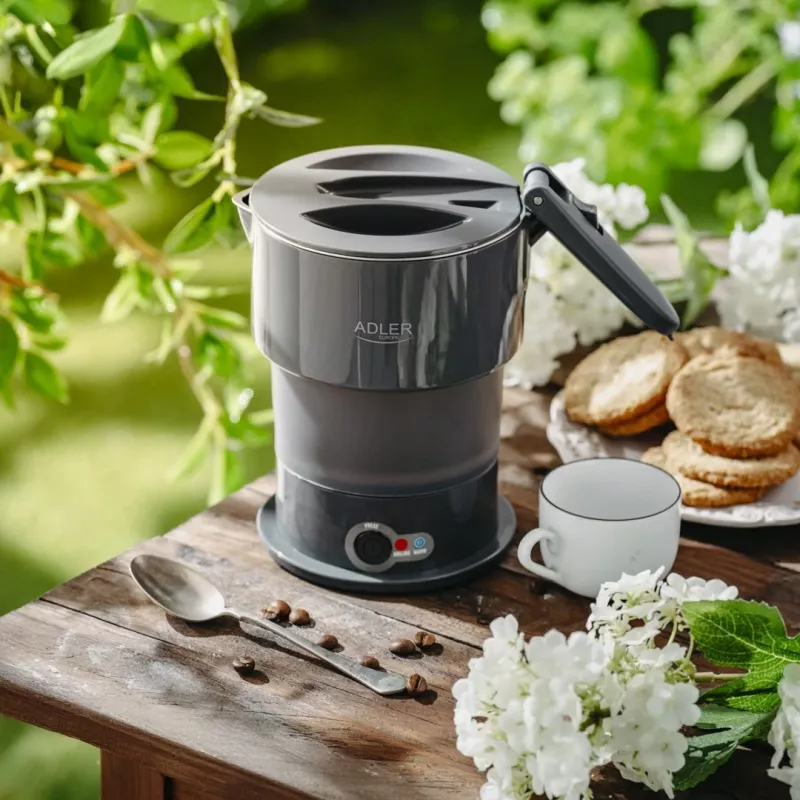Elektrinis virdulys Adler AD 1377G, 0,6 L talpa, 600 W, pilkas, plastikas/silikonas/nerūdijantis plienas