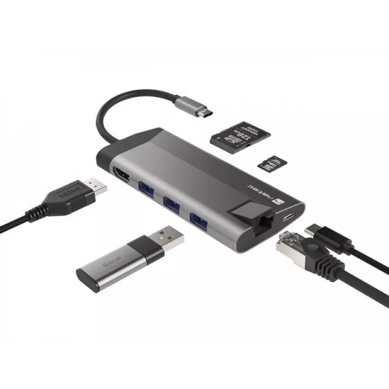 NATEC Fowler Plus USB Type-C Juoda Pilka MicroSD SD Hub