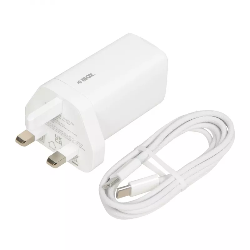 iBOX C-65 Balta, GaN 65W universalus įkroviklis su UK kištuku
