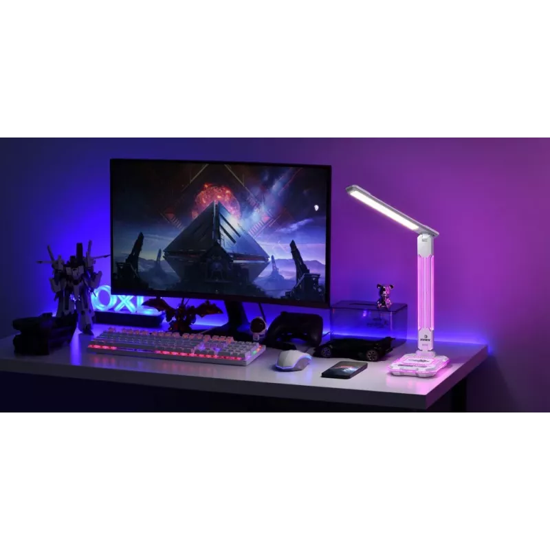 Stalinė lempa Hawk HW-LAMP04 balta LED reguliuojama, balta apdaila, reguliuojama galvutė ir rankena