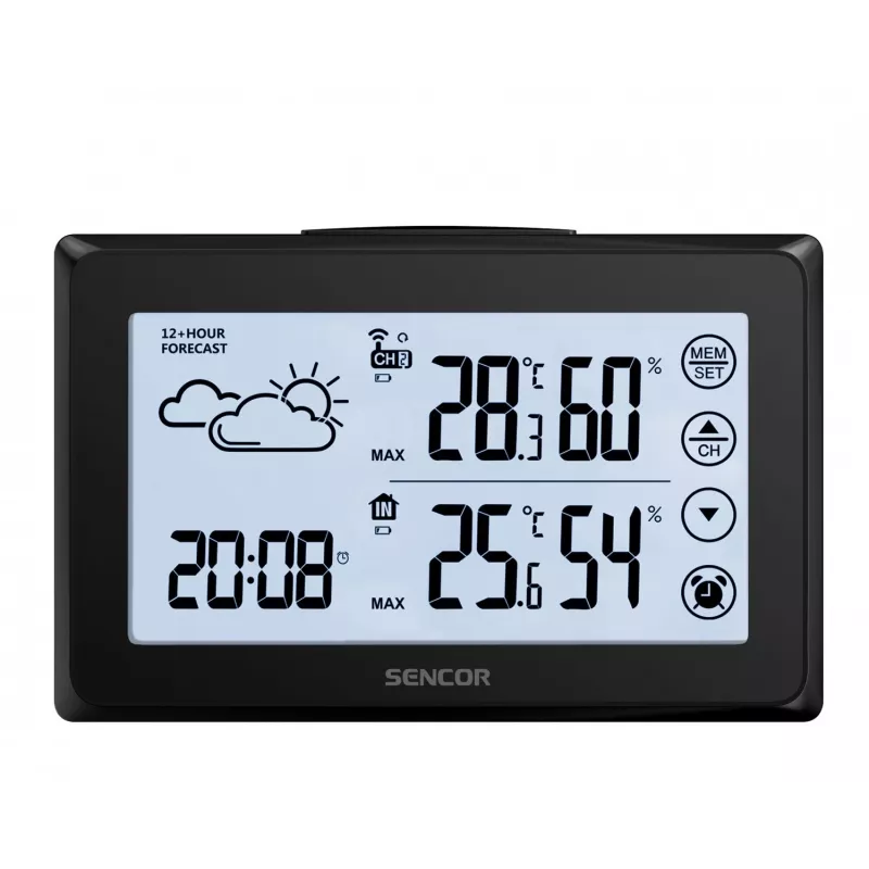 Oro stotelė SENCOR SWS 2850 — vidaus/lauko temperatūra ir drėgmė, 1 belaidis jutiklis, 433,92 MHz, min/maks atmintis