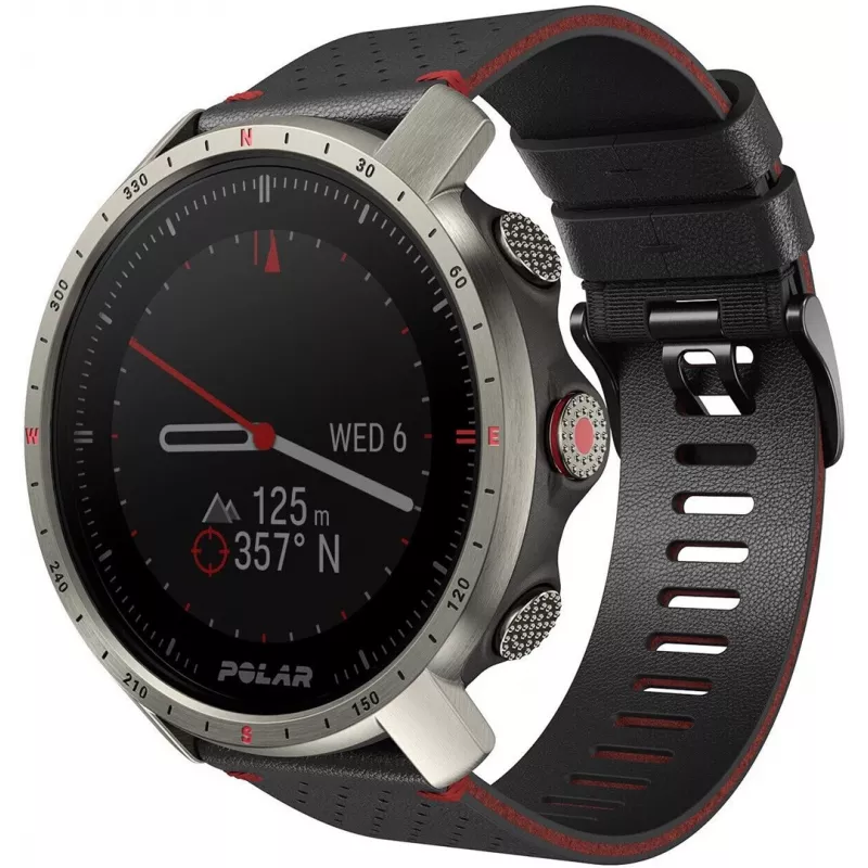 Polar Grit X Pro - Titanium - Sportinis laikrodis su dirželiu - perforuota oda - pilka - Dirželio dydis: M/L - Ekranas 3 cm (1,2 colio) - Bluetooth - 41 g (90085777)