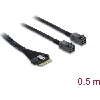 DELOCK PCIe 4.0 plonas SAS laidas SFF-8654 8i į 2× Mini SAS HD SFF-8643, 0,5 m