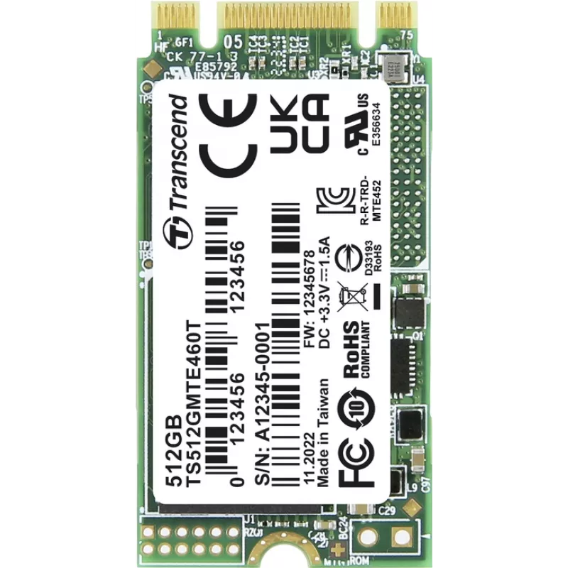 Transcend MTE460T 512 GB vidinis M.2 PCIe NVMe SSD 2242 PCIe NVMe 3.0 x2 pramoninis TS512GMTE460T (TS512GMTE460T)