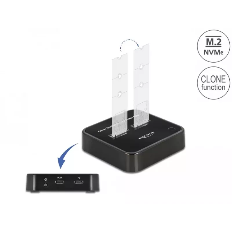 DeLOCK M.2 prijungimo stotelė dviem M.2 NVMe PCIe SSD su klonavimo funkcija