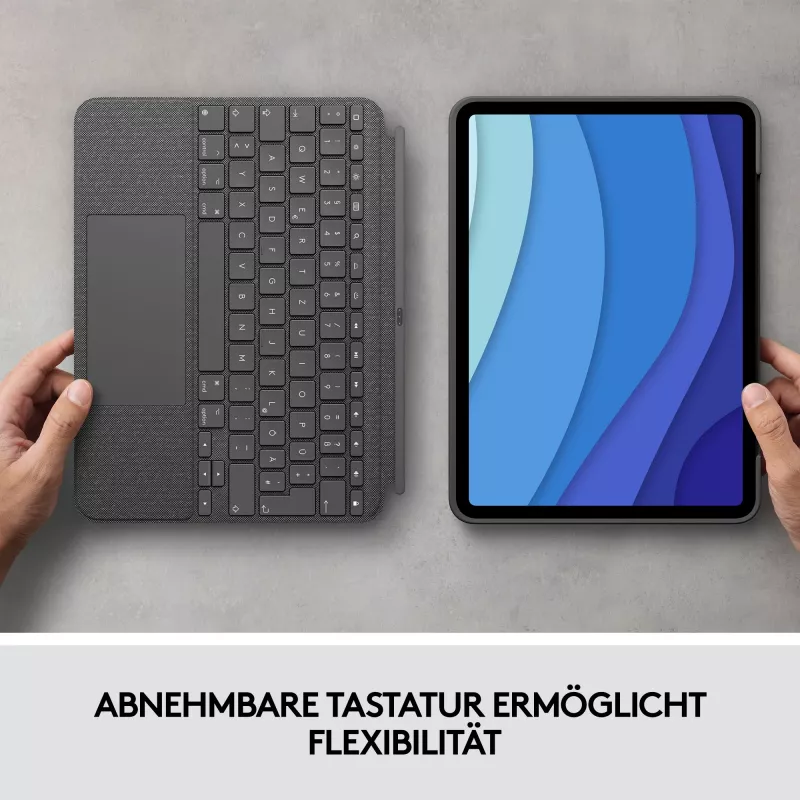 Dėklas su klaviatūra Combo Touch US iPad Pro 11 1,2,3 Gen pilkas