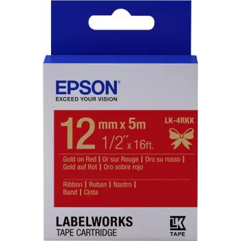 Epson ženklinimo kasetė, atlasinė juostelė LK-4RKK, aukso/raudona, 12 mm (5 m)